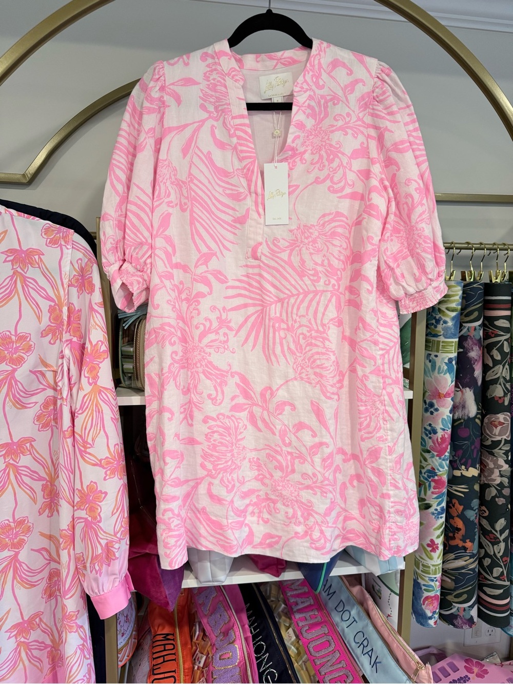 NWT Lilly Pulitzer Maleigh Elbow sleeve dress glisten in the sun, Rousseau pink